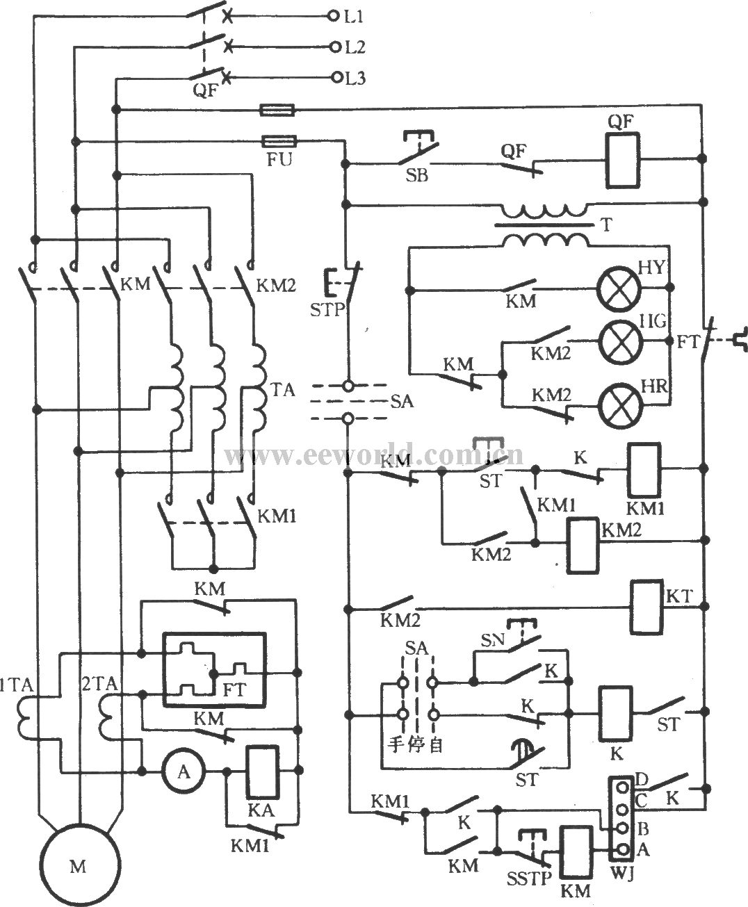 JJlB-90～315/380-2 type auto-coupling step-down starter circuit