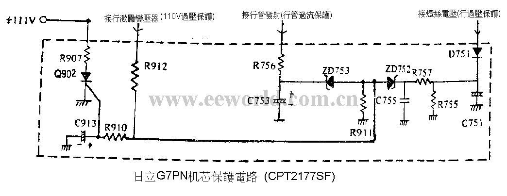 日立CPT2177SF彩电保护电路