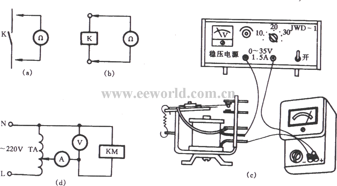 DC relay and AC contactor main parameter test circuit