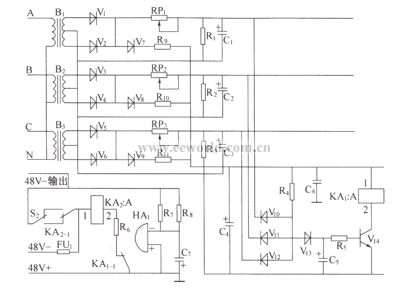 AC power distribution unit monitoring and alarm circuit (P50-II)