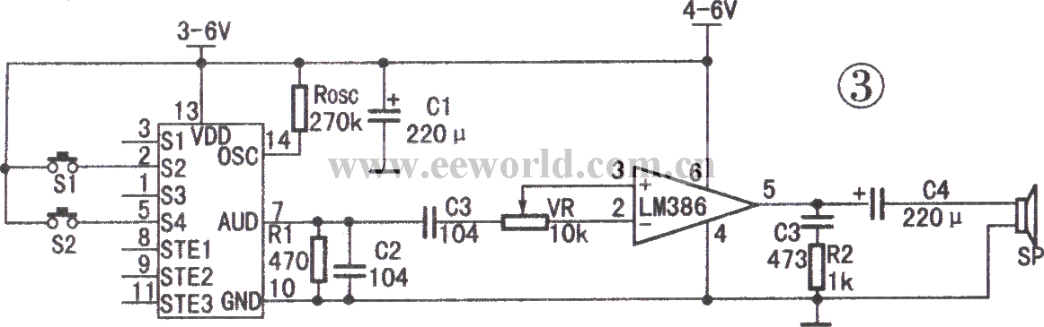 ML-01G与LM386相连应用电路(语音播放)