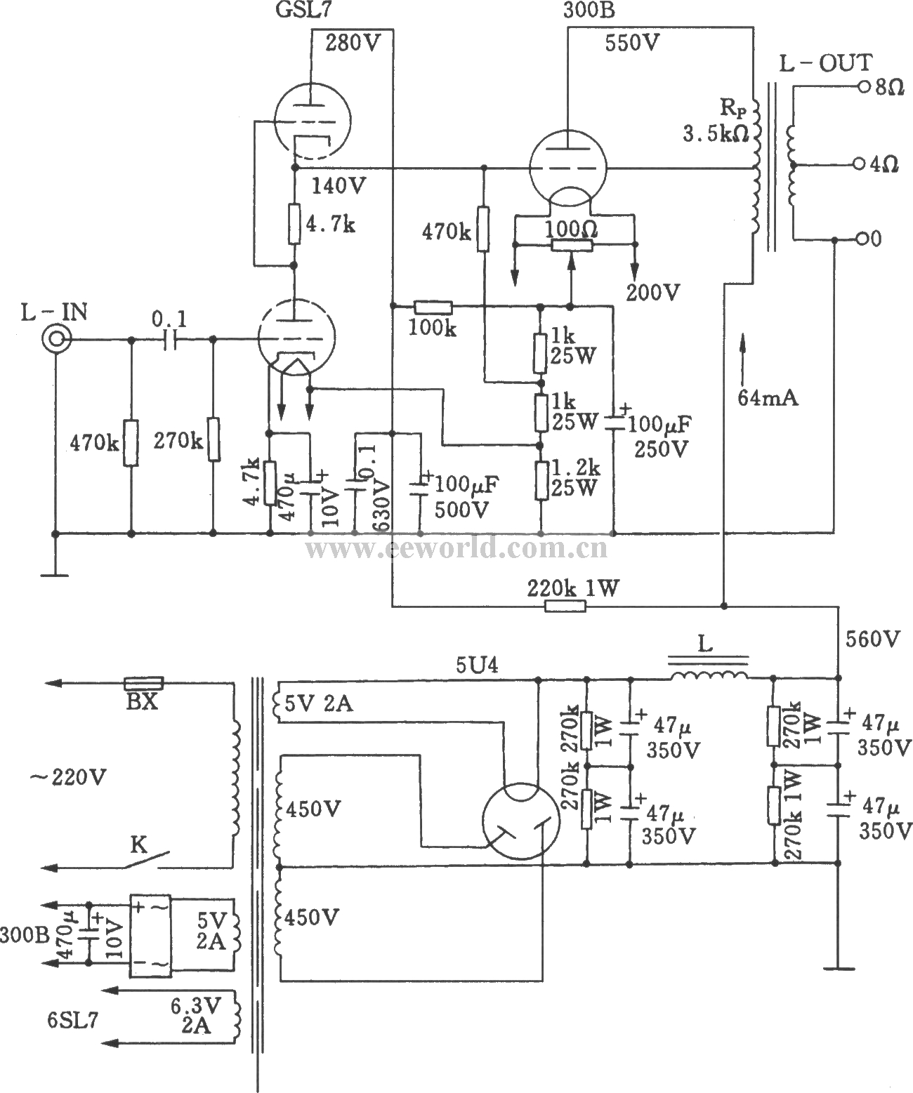 Tube single-ended class A 300B amplifier