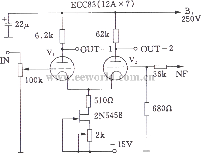 Differential tube preamplifier circuit diagram