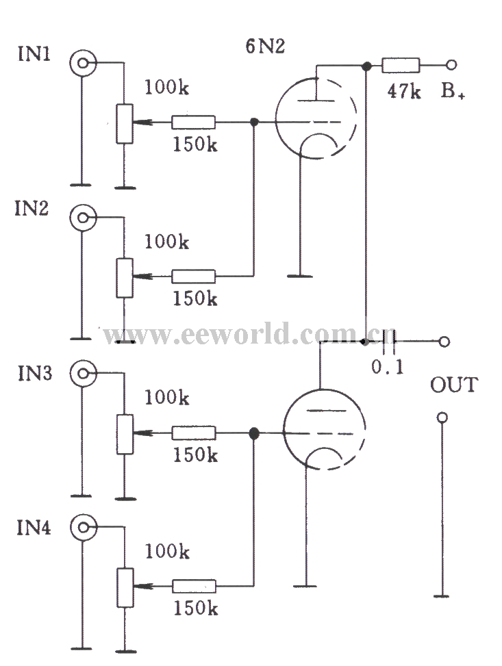 Vacuum tube single-stage multi-channel resistor coupling-direct coupling hybrid input circuit