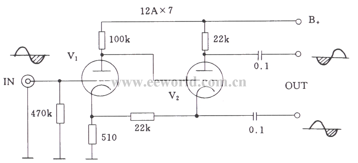 Electron tube cathode coupled inverter circuit