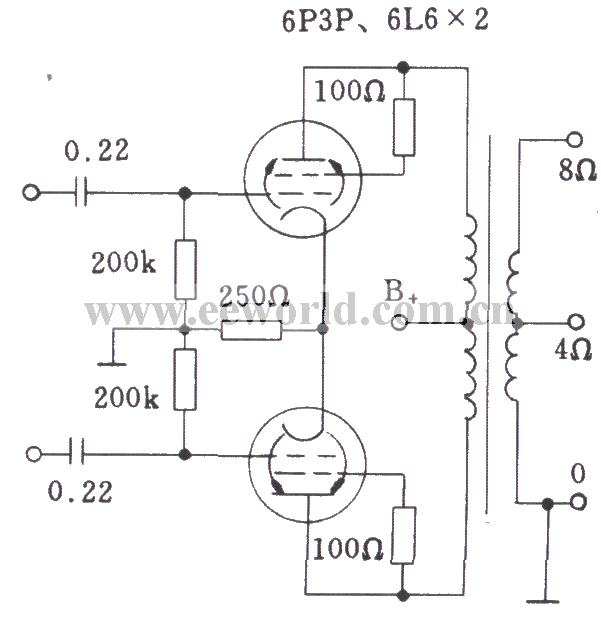 Typical self-biasing power amplifier stage circuit of electron tube