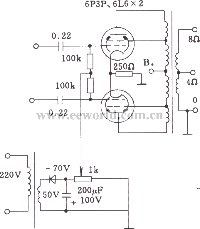 Vacuum tube fixed grid negative voltage mode power amplifier circuit