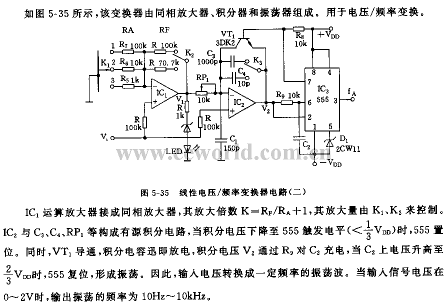 555线性电压／频率变换器电路(二）