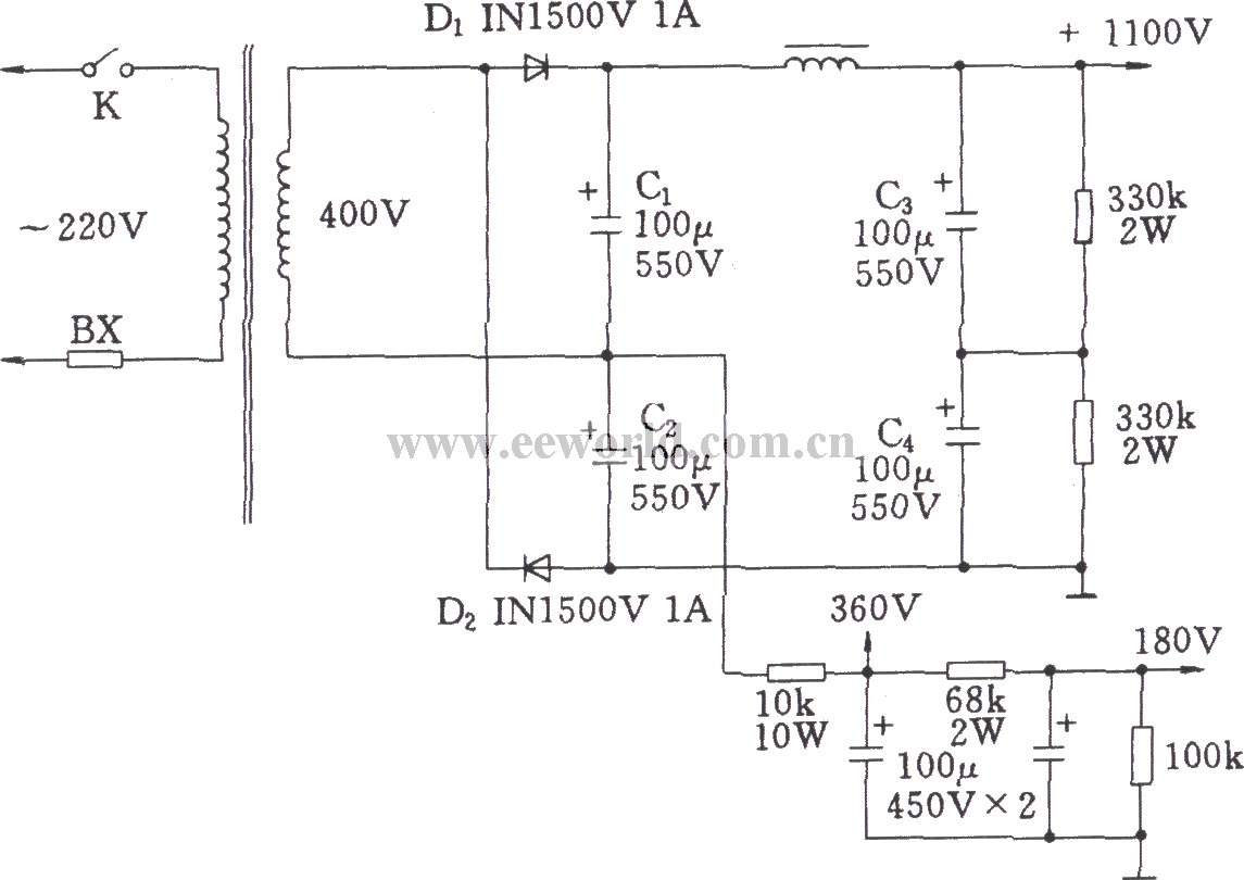 Commonly used high-voltage voltage doubler circuit (used in tube amplifiers)