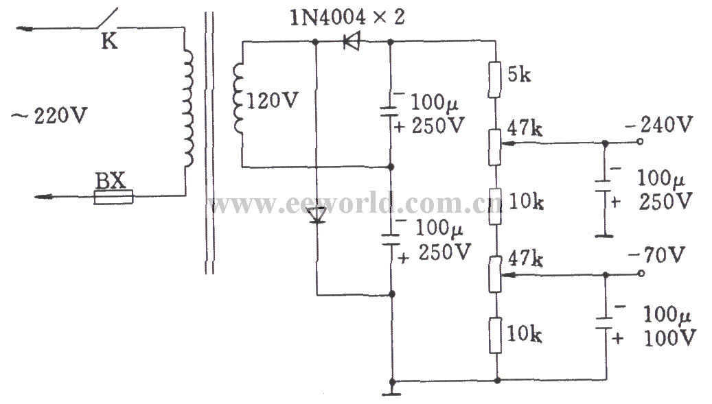 OTL gate negative voltage doubler rectifier circuit (for tube power amplifier)