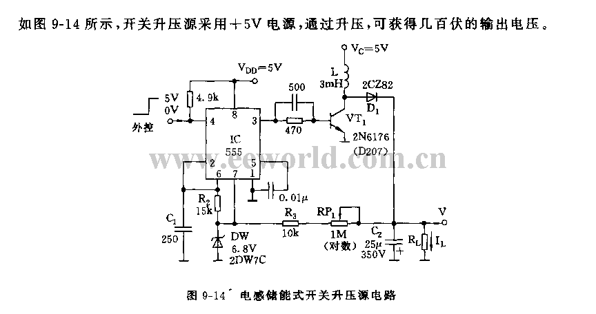 555 inductor energy storage switch boost source circuit