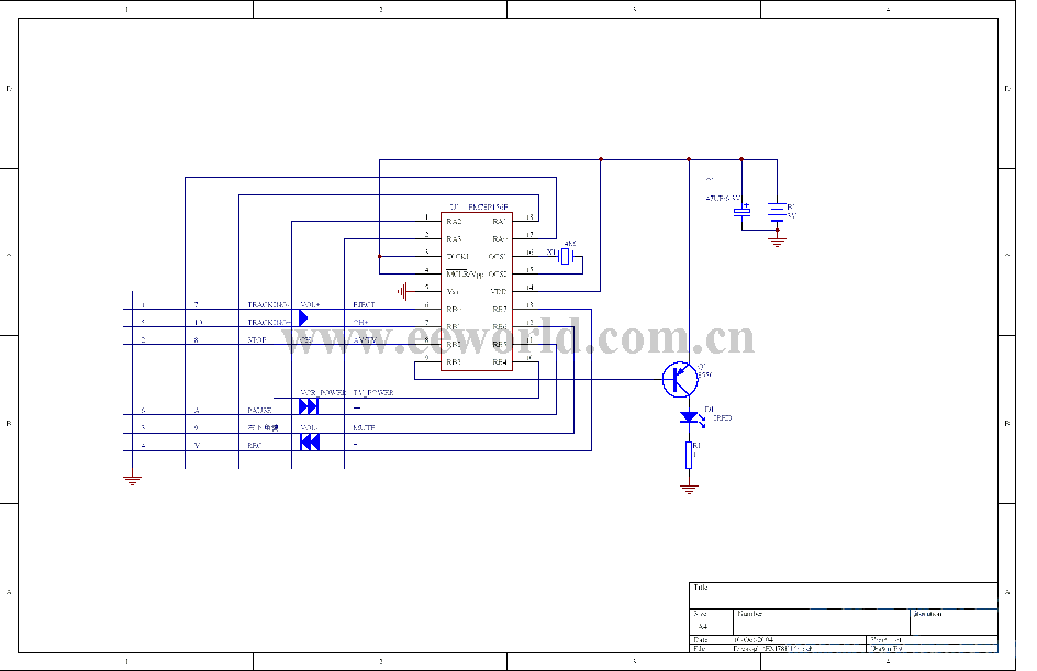 A 12-in-1 remote control circuit, the IC is EM78P156