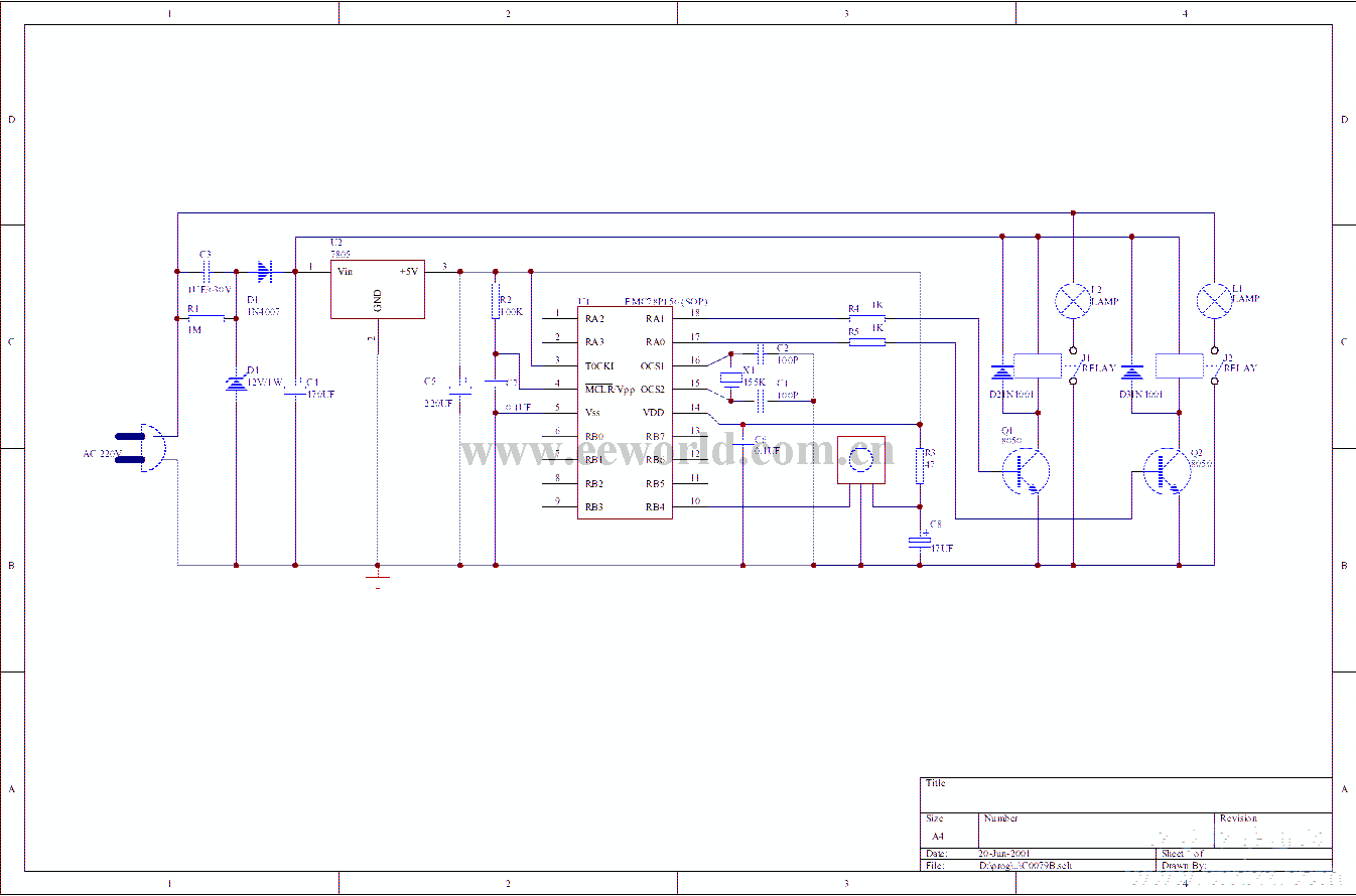 Infrared remote control light circuit, 220V resistance-capacitance step-down