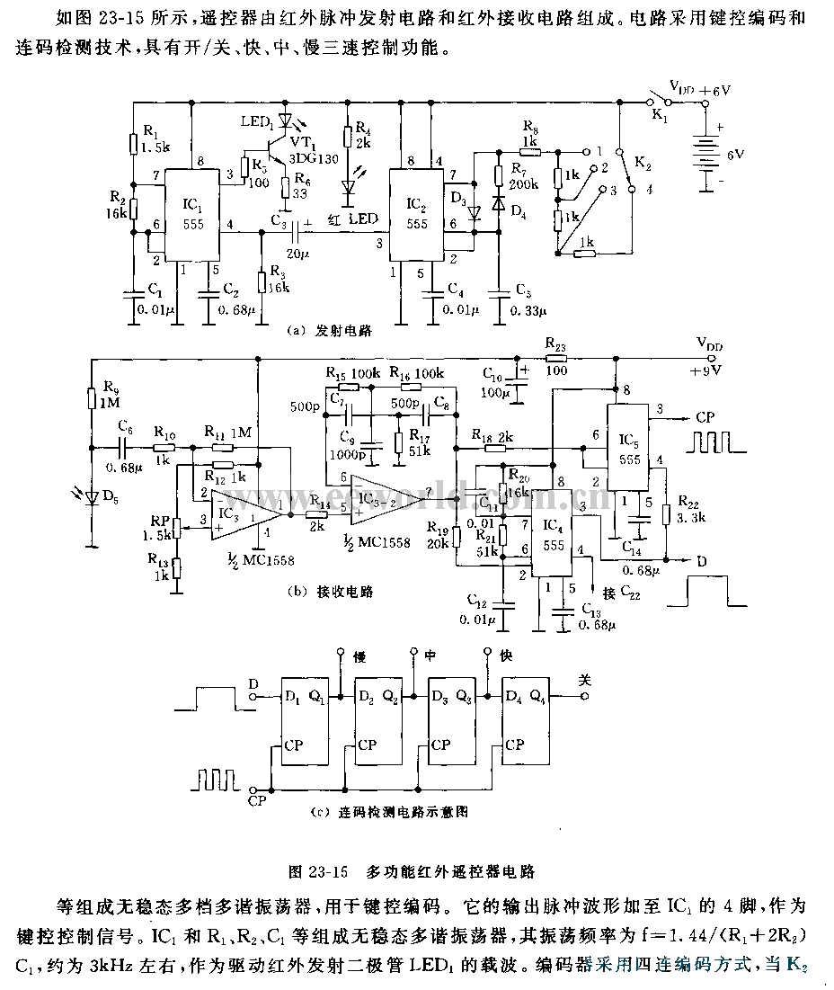 555 multi-function infrared remote control circuit