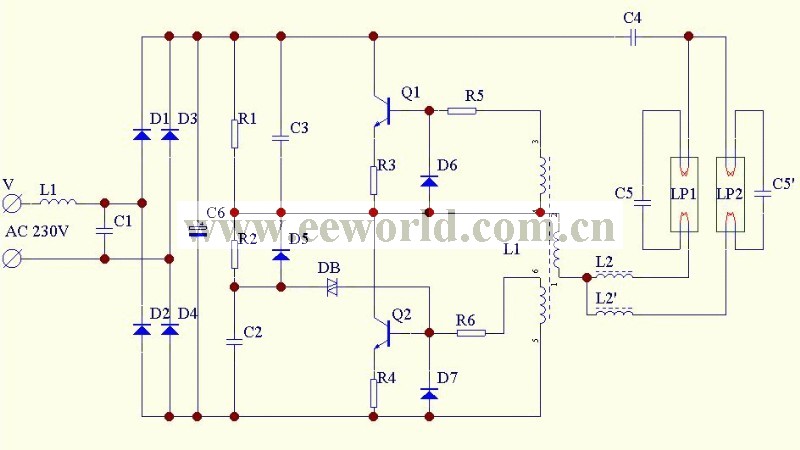 Double tube energy saving lamp circuit