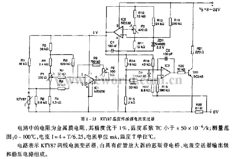 Temperature sensor current transmission circuit