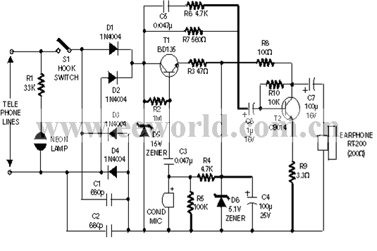 Earbud type two-tube receiver telephone