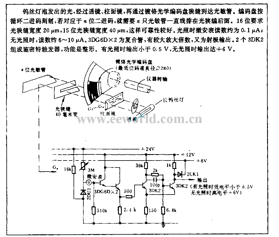 光学轴角编码器用的光敏二极管线路