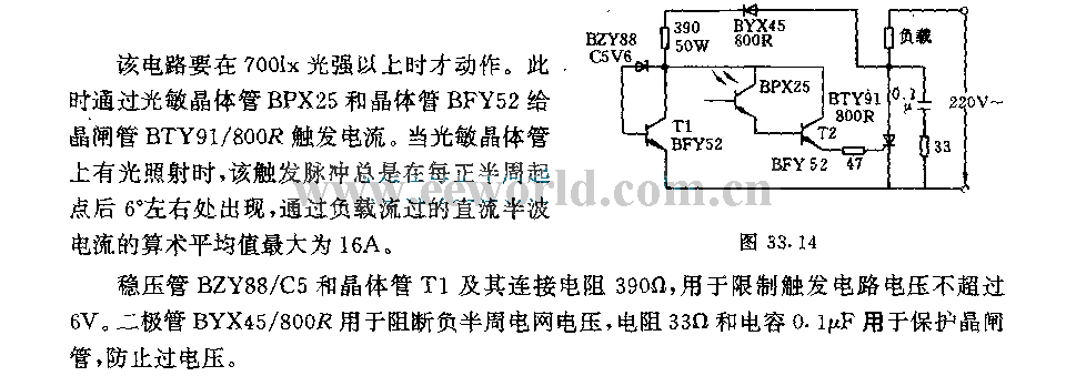 Photoelectric switch circuit on AC power grid