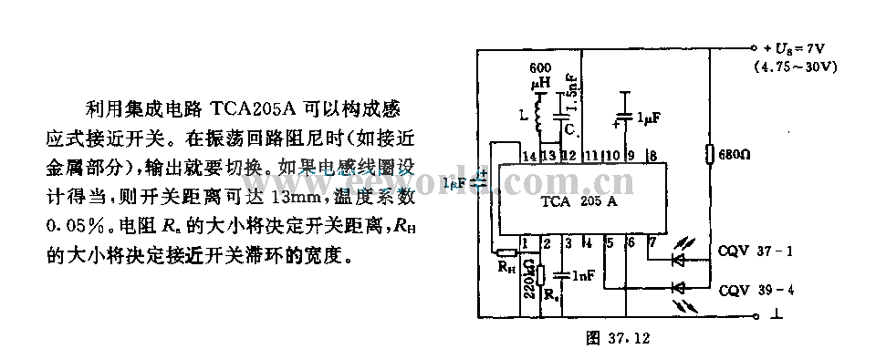 采用TCA205A的接近开关电路