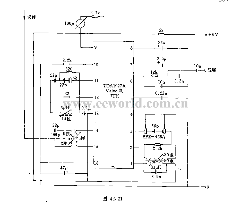 Radio circuit with quartz crystal oscillator