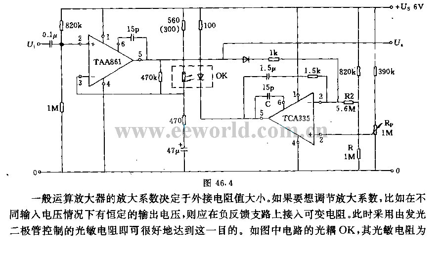 可自动调节放大系效的运算放大器电路