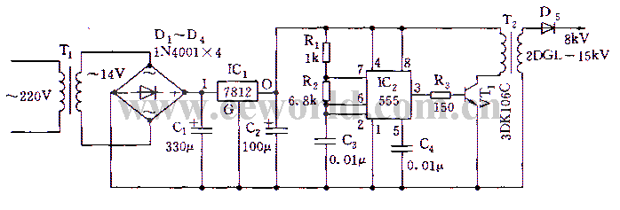 555高压灭蚊电路