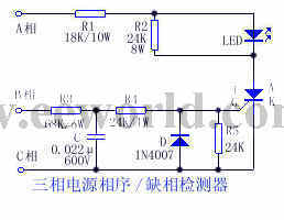 Three-phase power supply phase sequence/missing phase detector