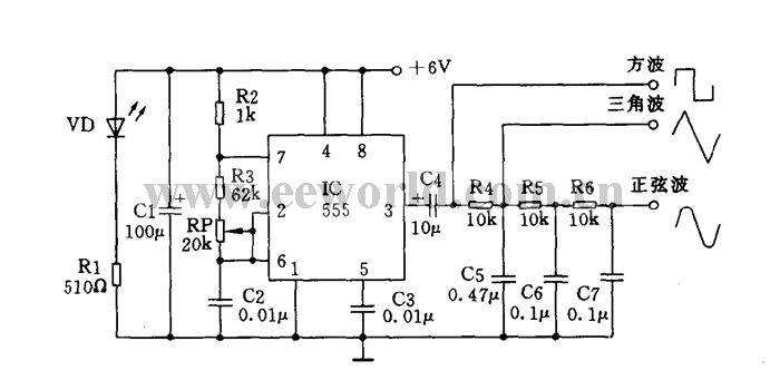 Multi-waveform signal generator made with 555