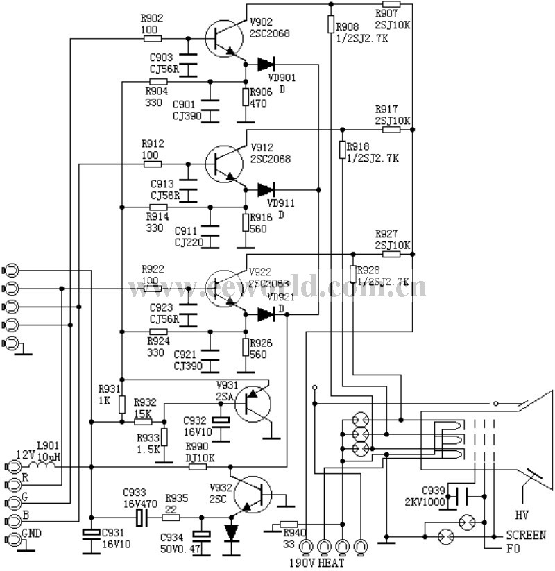 Video amplifier circuit: video amplifier board-6