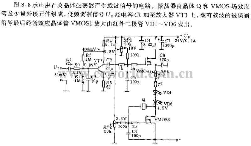 Quartz crystal oscillator infrared transmitting circuit