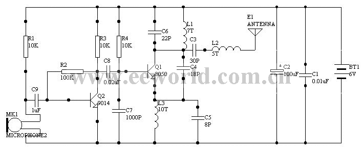 1000m single tube oscillation FM transmitter circuit