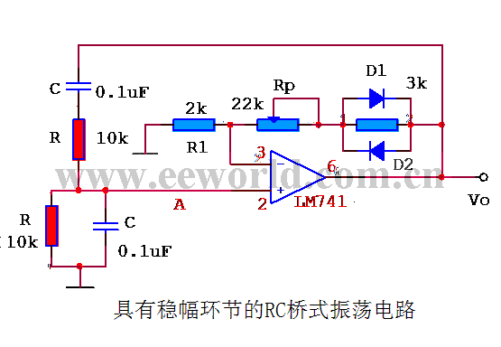 RC bridge oscillation circuit with amplitude stabilization link