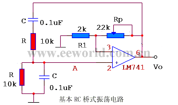 Basic RC bridge oscillator circuit