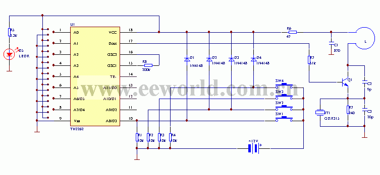 Keychain wireless coding remote control circuit 1