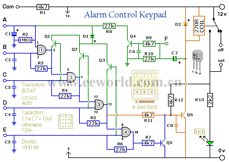 Alarm control keypad circuit