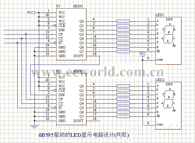 6B595 driven LED display circuit design (common anode)