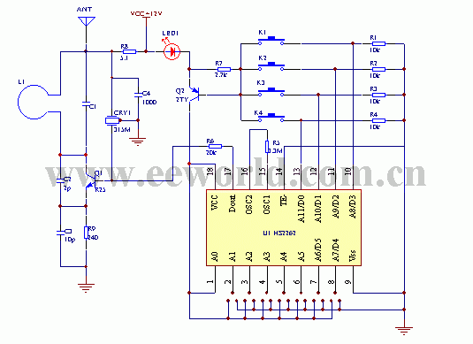 Keychain wireless coding remote control circuit 2