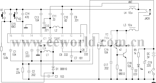 Pocket FM electronically tuned radio circuit