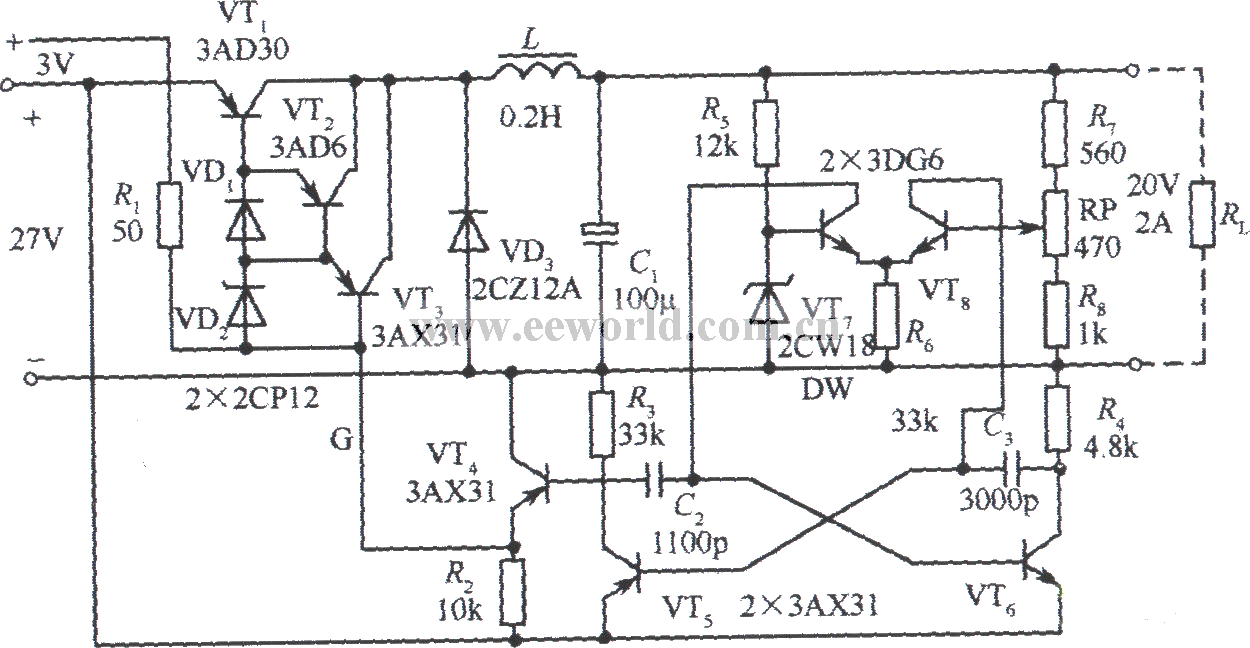 Actual circuit of step-down chopper switching regulated power supply