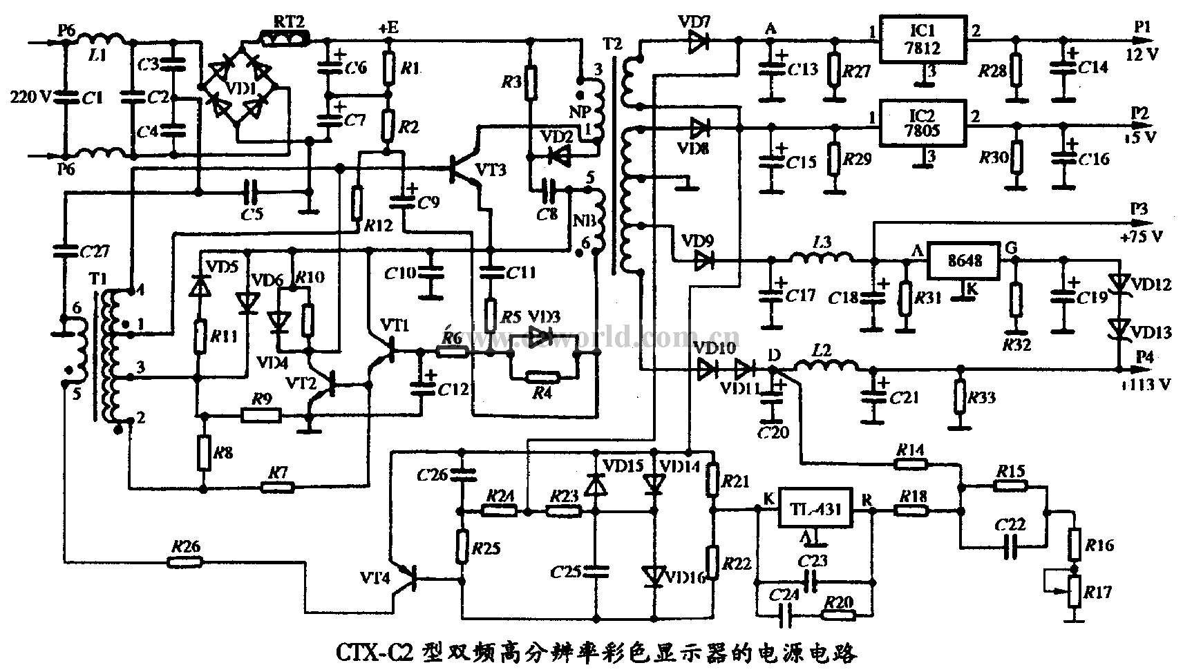 32. Power supply circuit diagram of CTX C2 dual-band high-resolution color display