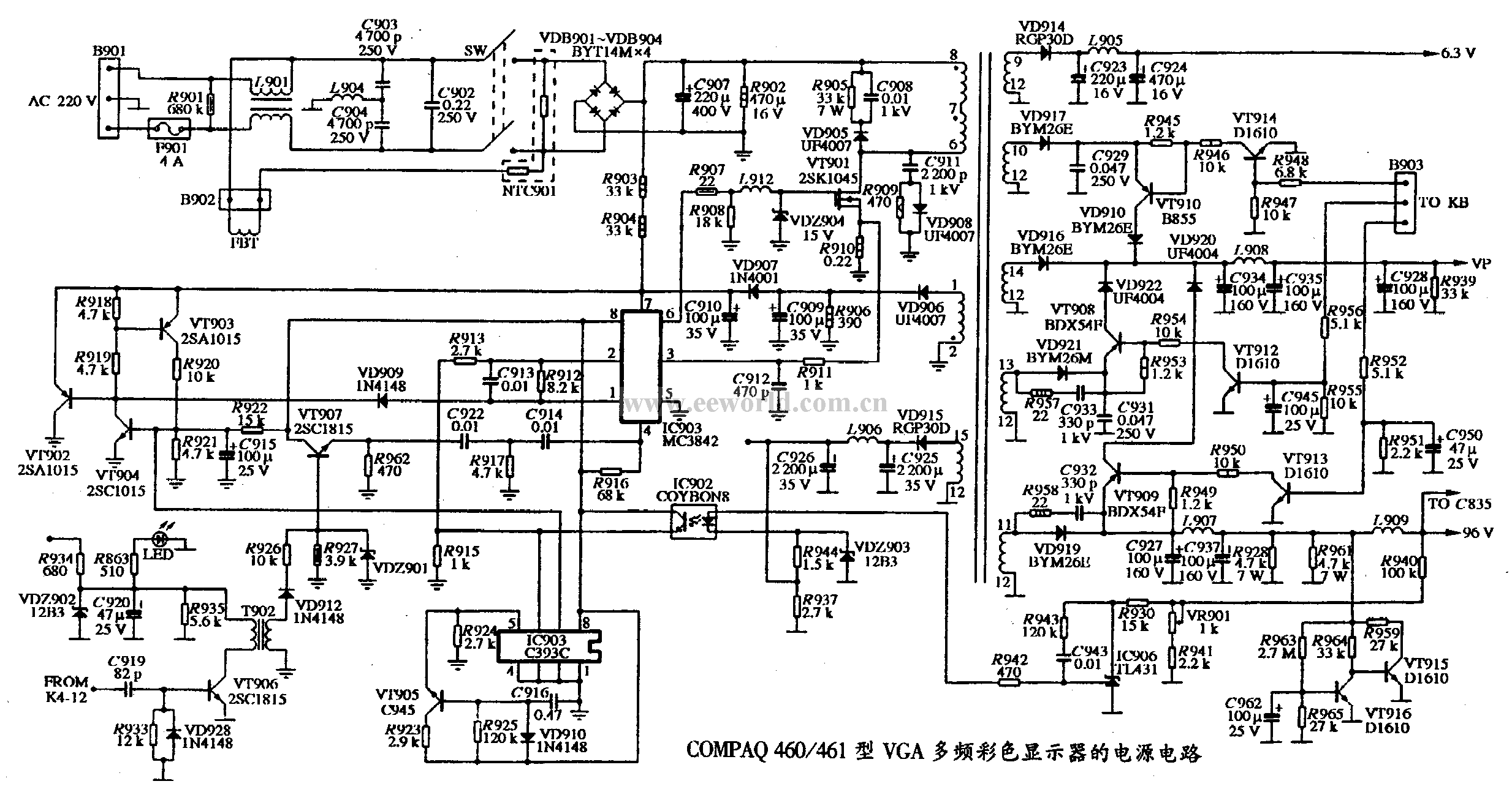 28. Power supply circuit diagram of COMPAQ 460461 VGA multi-frequency color display