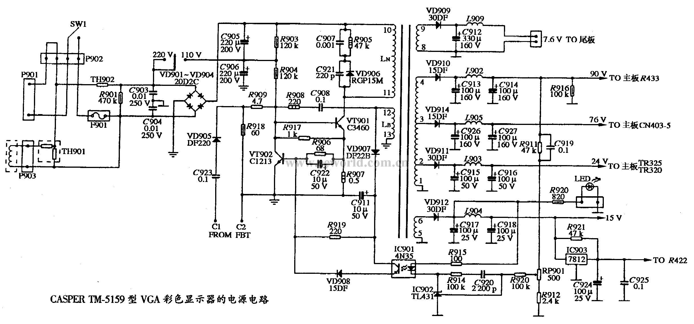 025 Power supply circuit diagram of CASPER TM-5159 VGA color display