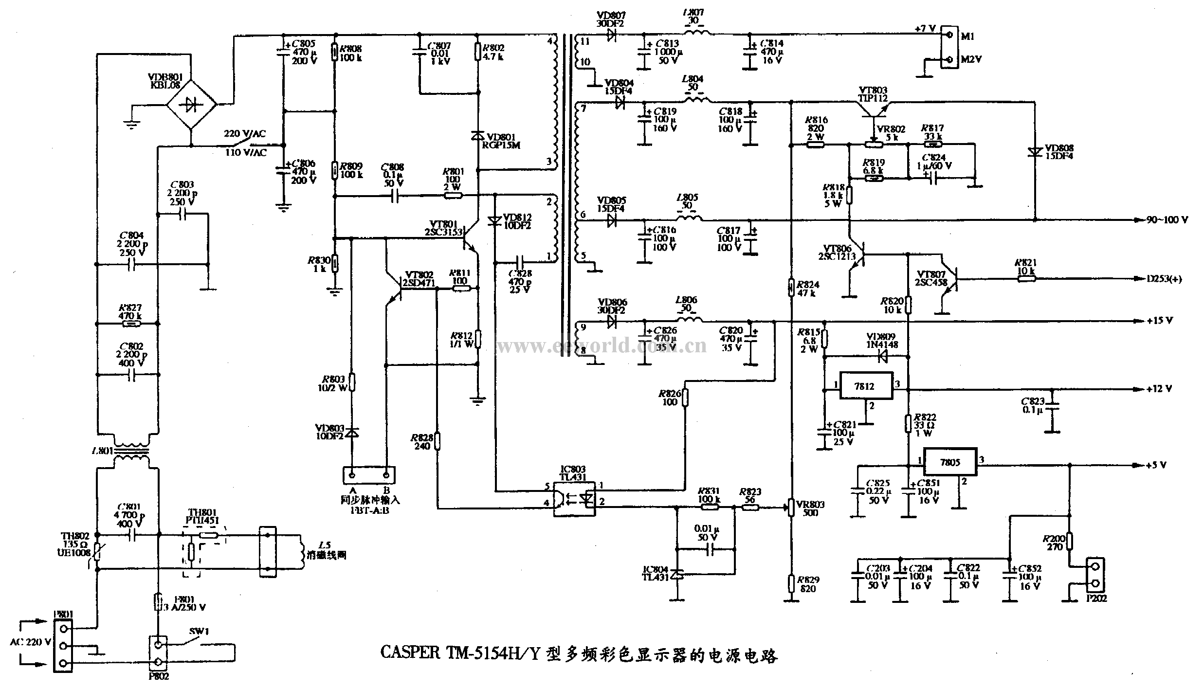 23. Power supply circuit diagram of CASPER TM-5154H SVGA multi-frequency color display