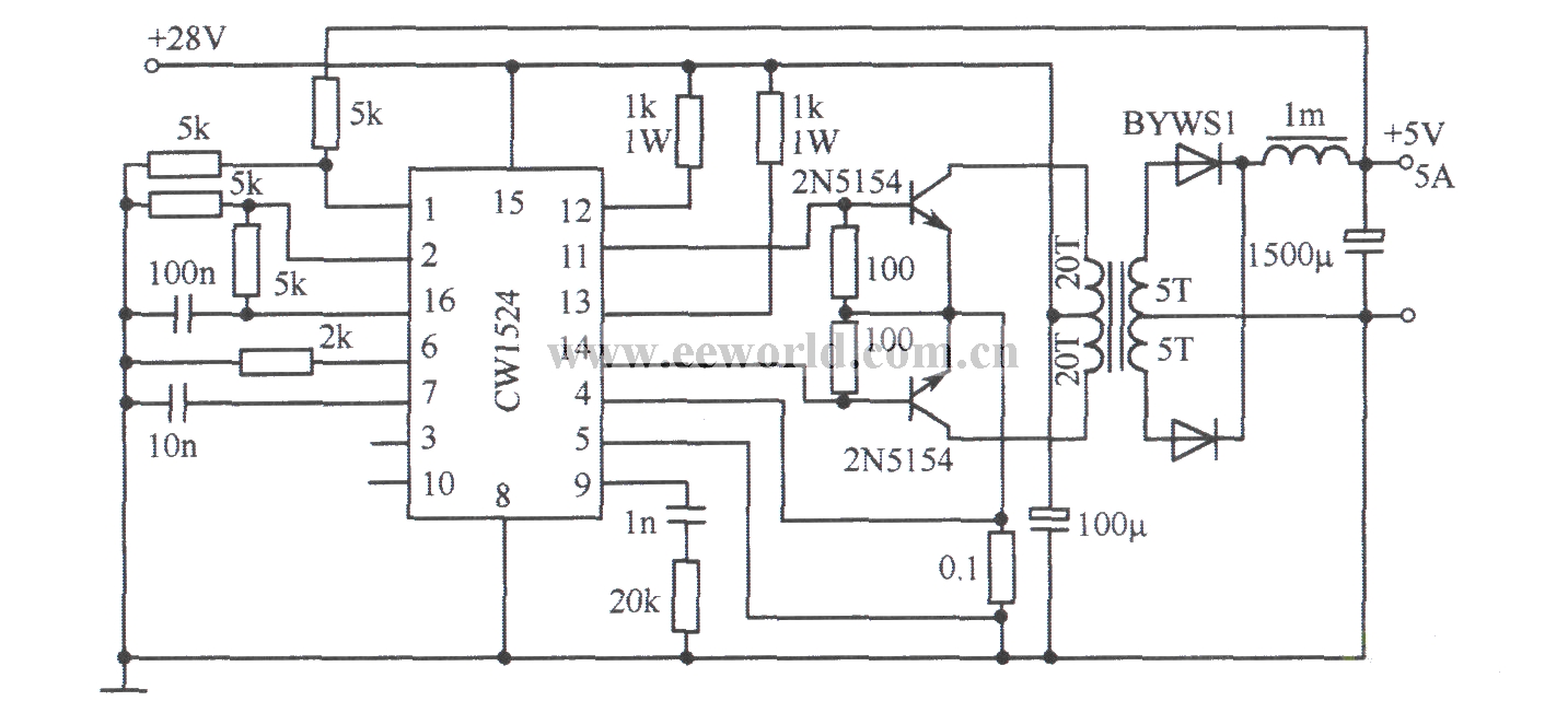 由CW1524组成的推挽式开关稳压电源电路