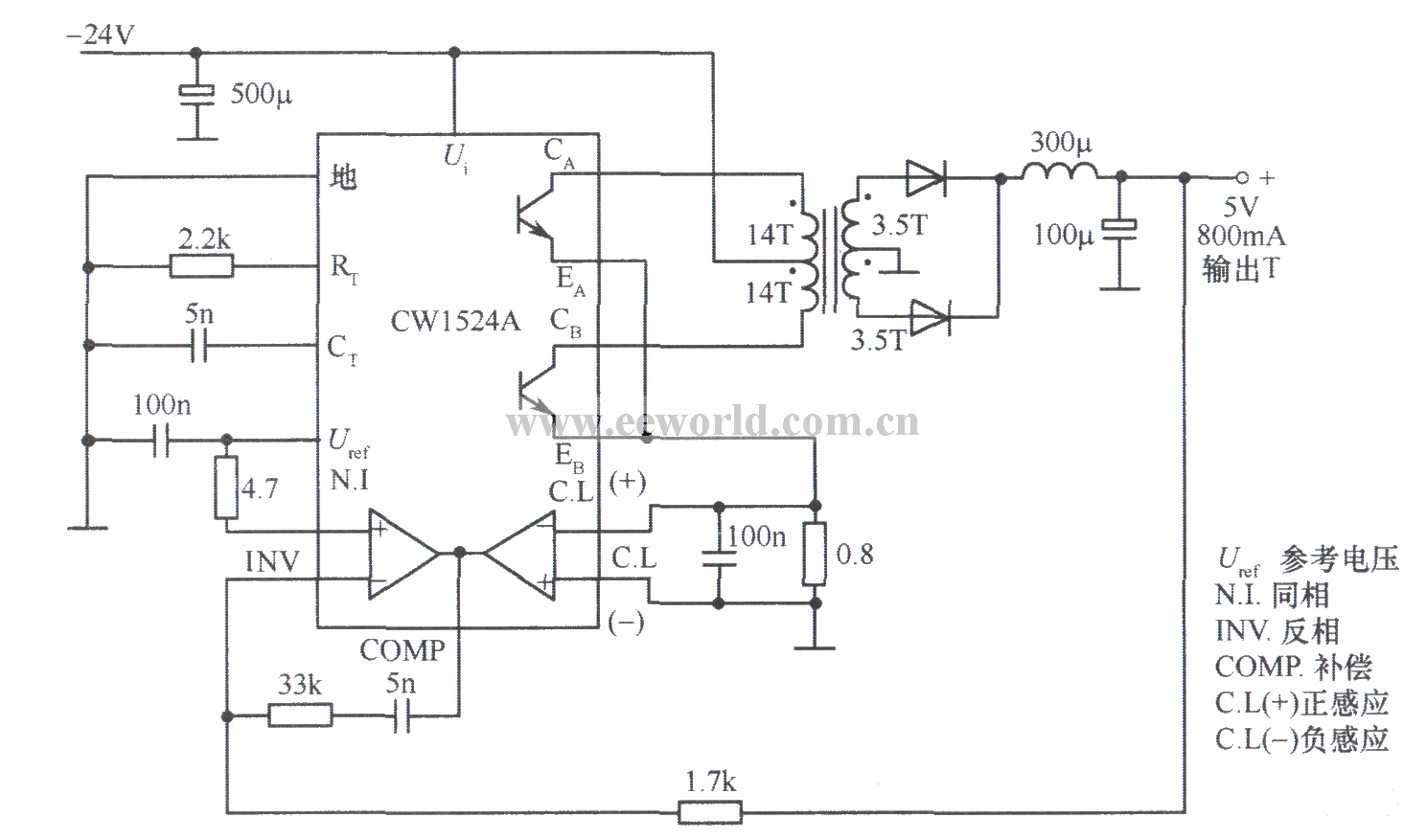 由CWl524A组成的降压斩波式开关稳压电源电路