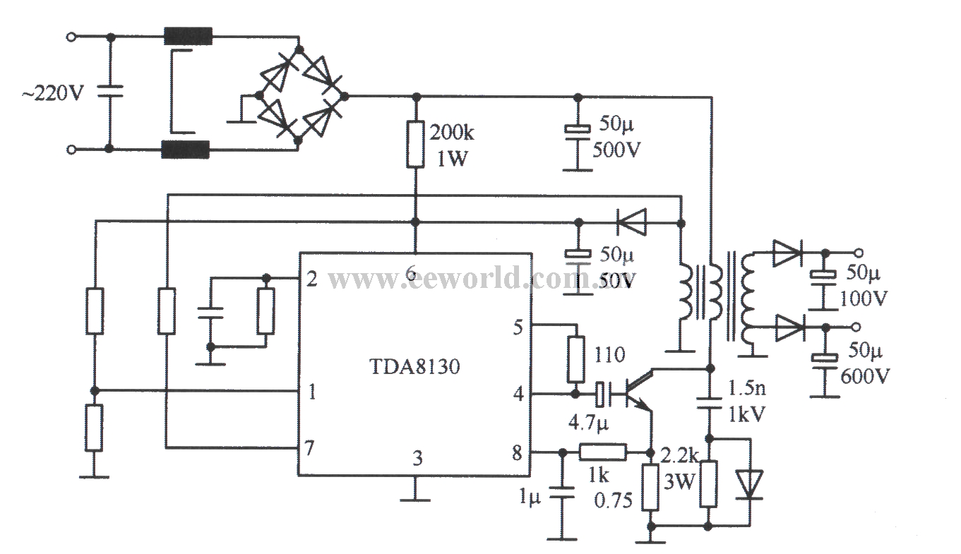 TDA8130典型应用电路（开关稳压电源）