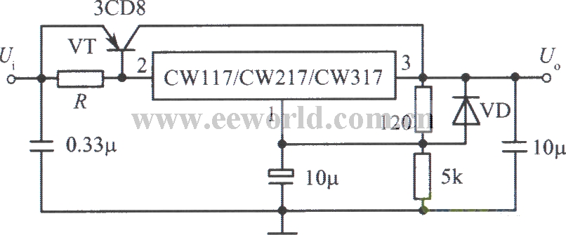 用外接PNP型晶体管扩展电流的集成稳压电源