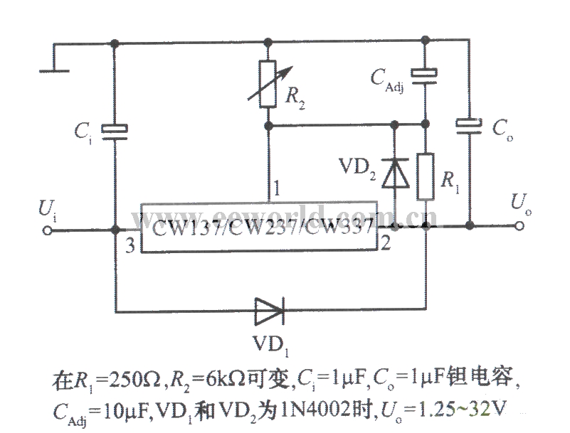 三端可调负输出电压集成稳压器CW137组成的具有过压保护的集成稳压电源