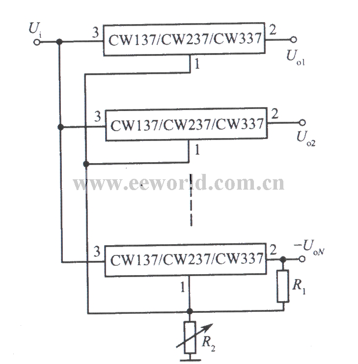 CW137组成的多路集中控制可调集成稳压电源